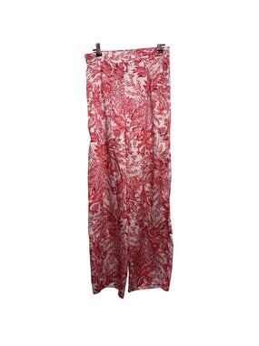 Pink & White Floral Pants By LCW Casual Size 34 Elastic Waist Lightweight Fabric